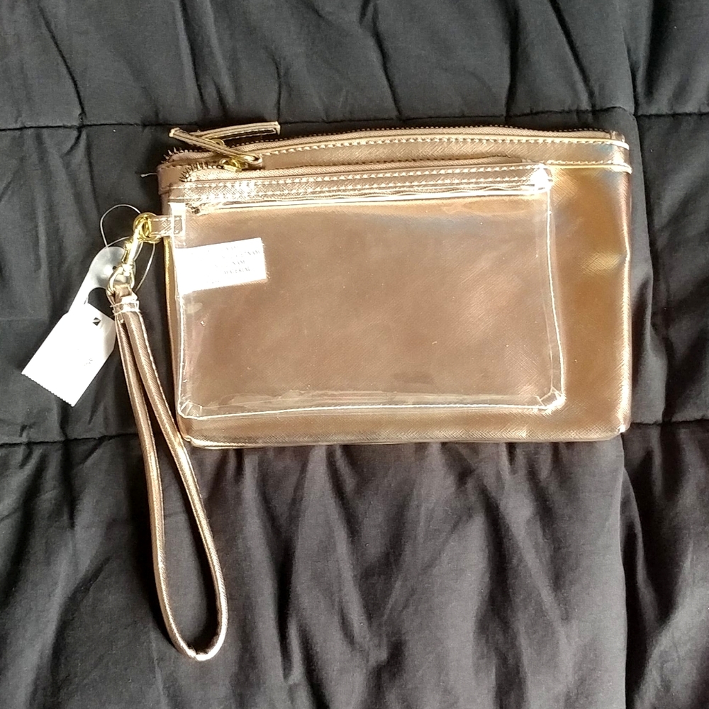Transparent & Rose Gold Clutch/Wristlet/Pouch